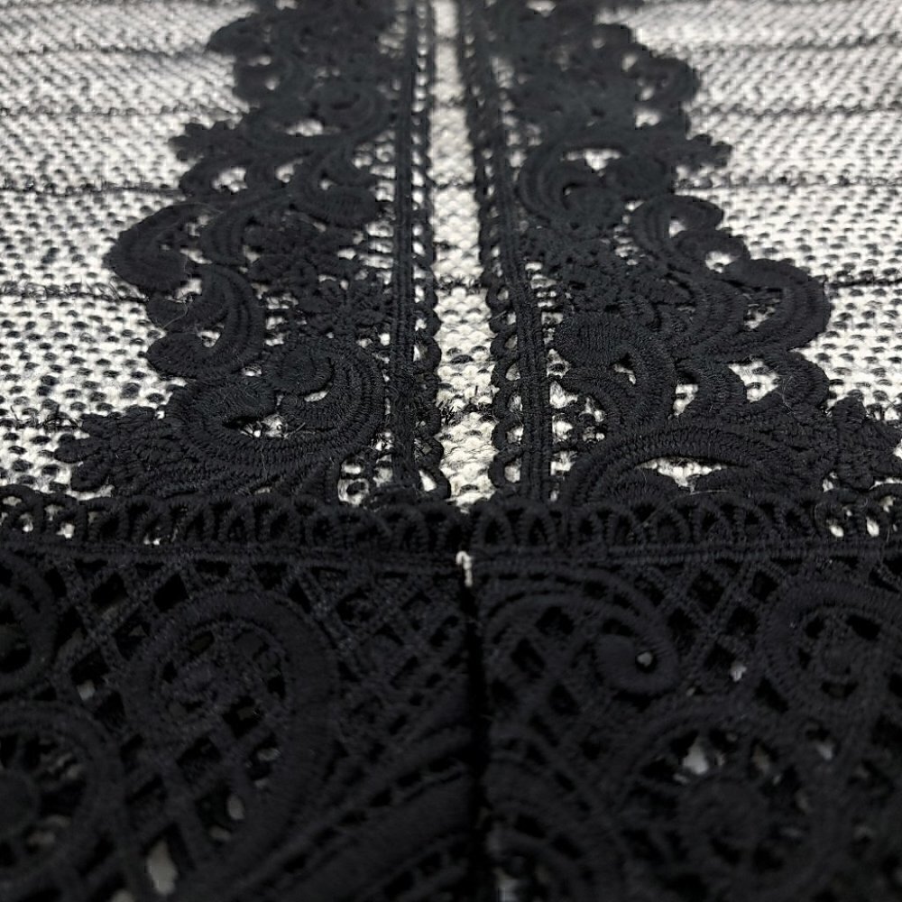 Chico's EUC Women's 0 Black White Laced Fringe Cardigan Cotton Blend Tweed - Picture 5 of 11